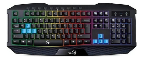 Teclado gamer Genius Scorpion K215 QWERTY español color negro con luz de 7 colores