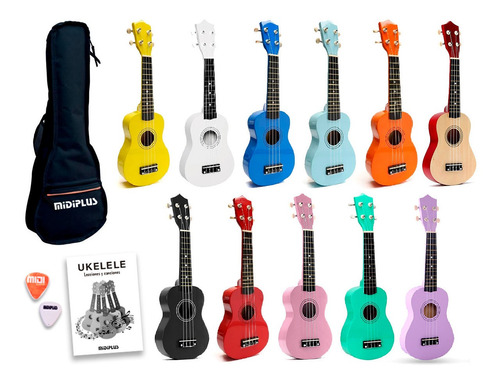 Imagen 8 de 10 de Ukelele Soprano Midiplus Madera Varios Colores + Funda
