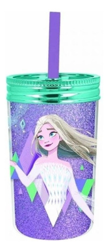 Vaso C/ Sorbete Caña Doble Pared 370 Ml Frozen Elsa Disney Color Multicolor