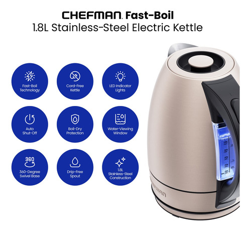Hervidor Eléctrico Chefman De Acero Inoxidable De 1,8 L Con