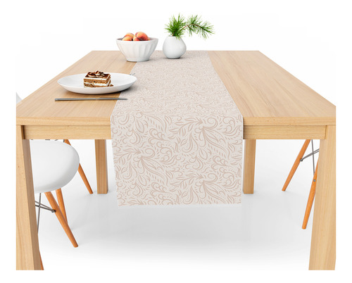 Caminho De Mesa Decorativo 150x40cm 100% Poliéster Cor Bege