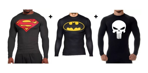 Super Kit 3 Rashs Guards Justiceiro, Superman E Batman Uv+