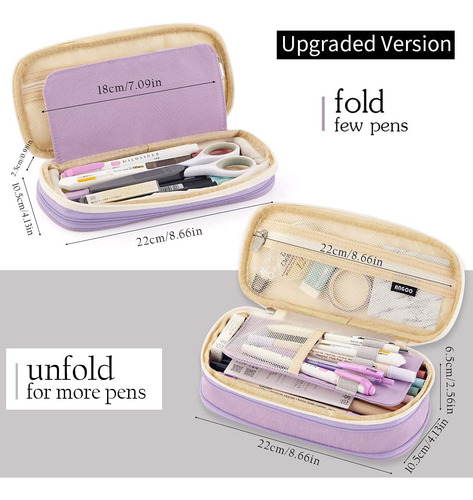Estuche Para Lápices Gran Capacidad 4 Compartimientos Morado