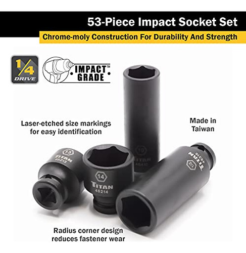 Titan 46053 53-piece 1/4-inch Drive Sae & Metric Impact Sock