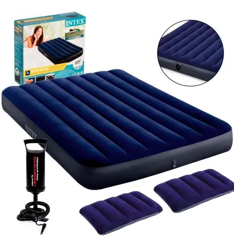 comprar Colchon Inflable Campismo Bomba 2 Almohadas Queen Intex Color Azul