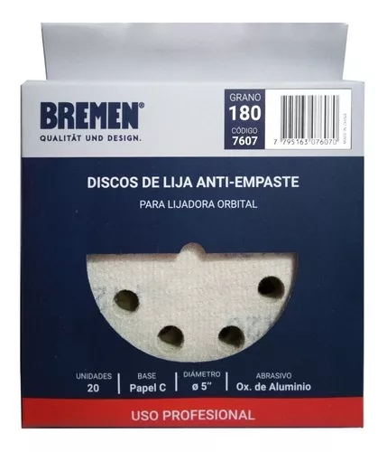 Lija Velcro Bremen 125mm No Empaste Lijadora Rotoorbital X20