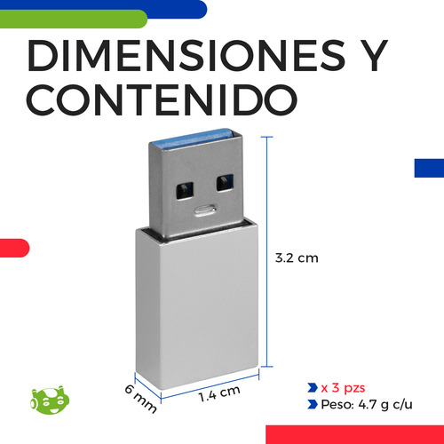 3 Piezas Adaptador Otg Usb Macho A Tipo C Hembra Convertidor Color Plateado