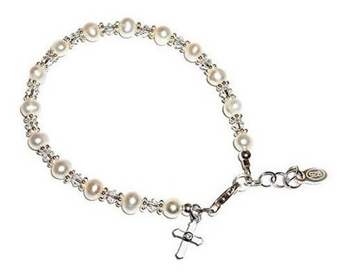 Pulsera Cruzada De Plata De Primera Comunion Para Nios Con