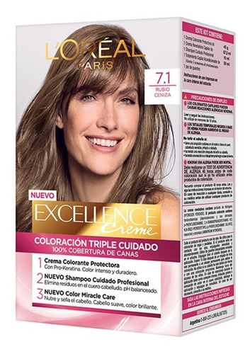 Coloración Excellence L'oréal N°7.1 Rubio Cenizo (1 Unidad)