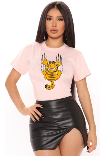 Polera Dama Estampada Algodon Gato Garfield Exclusivo 337