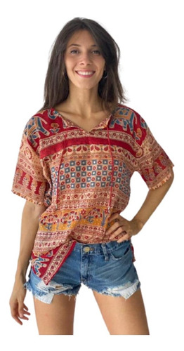 Imagen 7 de 7 de Blusa Maya Camisola India Hindu Artesanal Etnica 100%algodon