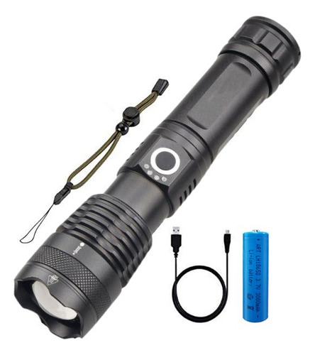 Linterna Tactica Led P50 Recargable Usb Zoom Luz Blanco Prem Linterna Negro
