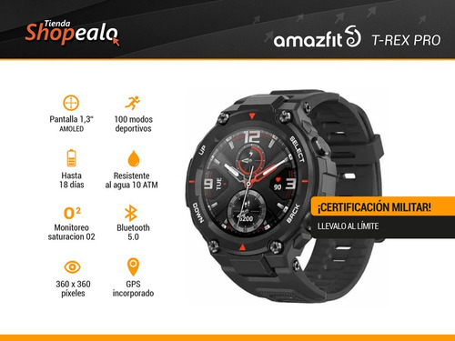 Imagen 2 de 9 de Smartwatch Amazfit T-rex Pro Gps Negro Spo2 10 Atm Cuota -*