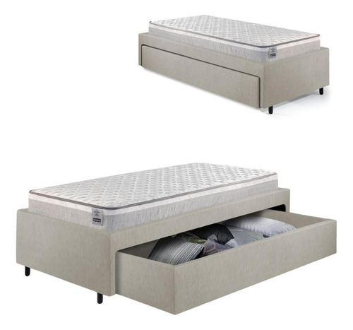 Base Box Cama Solteiro Sapateira Courino Colchão Hanover