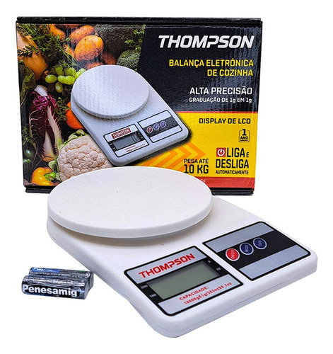 Balanca Digital De Cozinha 10kg Thompson Com 2 Pilhas Aa