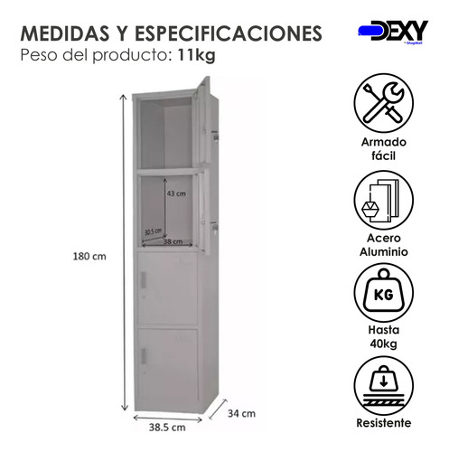 Locker Metalico 4 Puertas Casilleros Oficina Chapa Gris