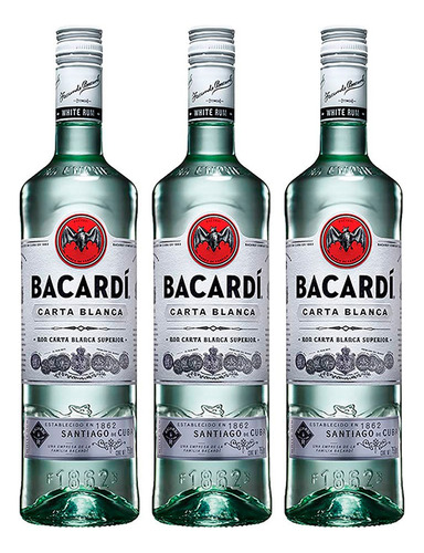 Tripack Ron Bacardí Carta Blanca 750 Ml C/u