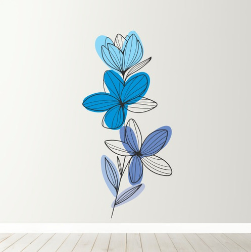 Vinilo Decorativo Flores Boho Nordico Deco Adhesivo Azul
