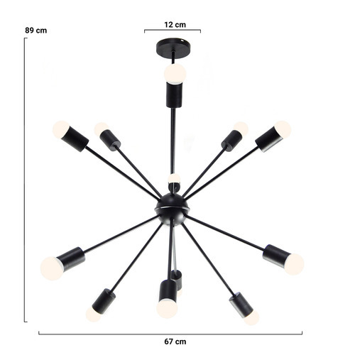 Lampara Araña Colgante Techo Gioluce Explosion 12 Luces Apto Led E27 Deco Moderno Negro