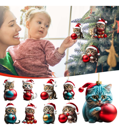 Colgante Decorativo Navideño Con Forma De Árbol Y Gato, Acrí