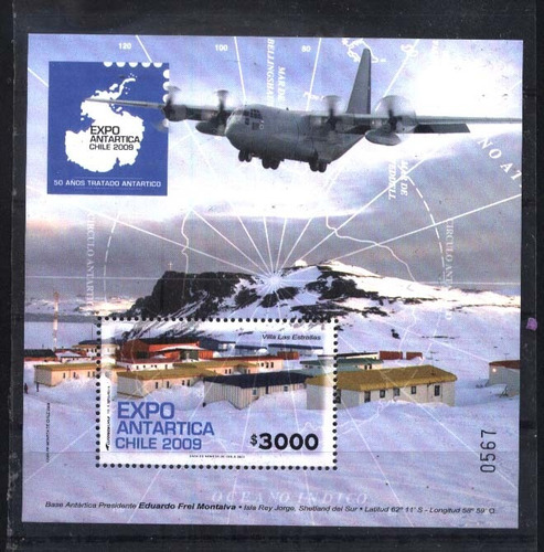 #2512 Chile 2009 Antartida Base Hercules C-130 M/h Bl 78 Mnh