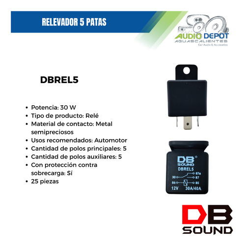 Relevador Db Sound 5 Patas 12v Dbrel5 Paquete 25 Piezas