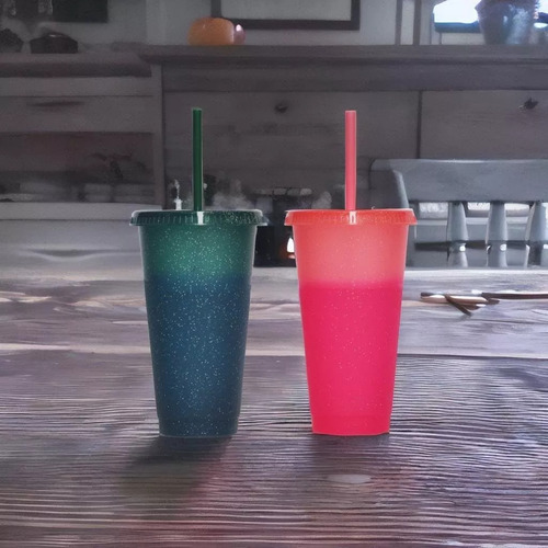 10 Vasos Mágicos Cambian De Color Con Tapa Y Popote 710ml