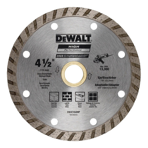 Disco Corte Diamantado 4-1/2'x5/8' Dewalt Dw47450hp