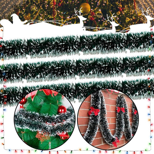 Kit Festão Verde Nevado 2mx8cm Pvc Decoração Natal 10 Un Cor REF: JLT4276 Cor Estrelas Não Acompanha Estrelas