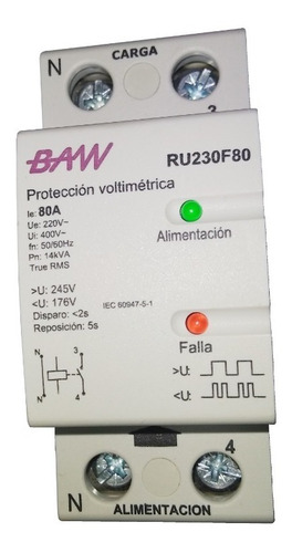 Rele Baw Ru230f Protección Voltimétrica Monofásica 220v 80a 