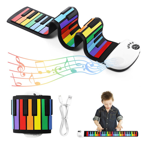 Teclado Musical 49 Teclas Plegable, 100 Timbres, 100 Ritmos