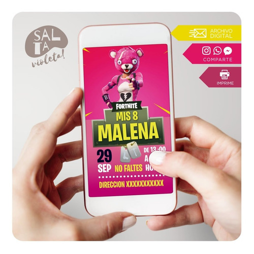 Invitación Digital Fortnite Niña - Salta Violeta