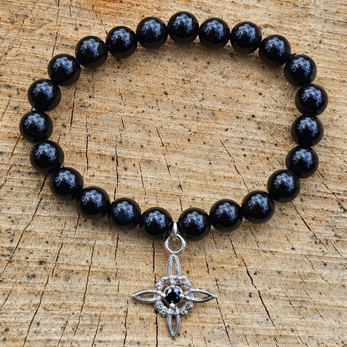 Pulsera Brazalete Nudo De Brujas Wicca Con Piedra Cúbic Obsidiana Negra 18 Cm 18 Cm