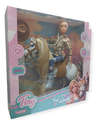 Muñeca Tiny Con Accesorios Y Su Caballo 30cm Articulada