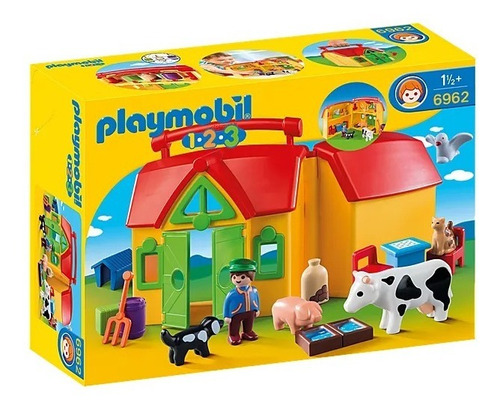 Figura Armable Playmobil 1.2.3 Granja Maletín Con Accesorios