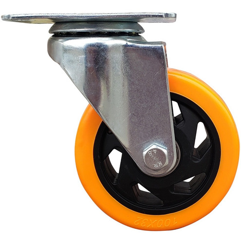 Imagen 4 de 8 de Rueda Giratoria Naranja Pvc 100x32 Mm S/f Doble Rodamiento
