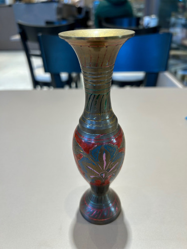 Jarrónflorero Hindu Esmaltado Bronce Dorado Oscuro Ánfora (Usado)