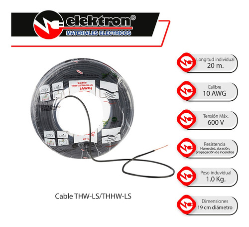 Imagen 3 de 5 de Bolsa 20 Mts Cable Iusa Negro Thw Cal 10 Awg 100%cobre