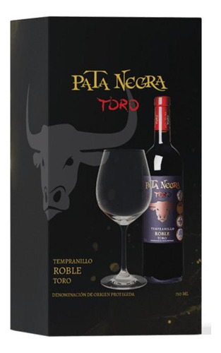 Kit Presente Vinho Espanhol Pata Negra Toro Taca Cristal