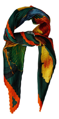 Mascada Mujer Pañoleta Estampada Plisada Verde 70 X 70cm Verde Oscuro Plisado Unitalla