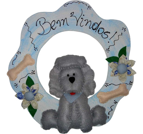 Guirlanda Mdf Porta Ou Parede Poodle Cinza Artesanal