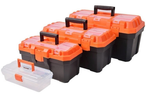 Caja Herramientas Plastica Tactix # 320118 - Juego 4 En 1 Color Negro/Naranja