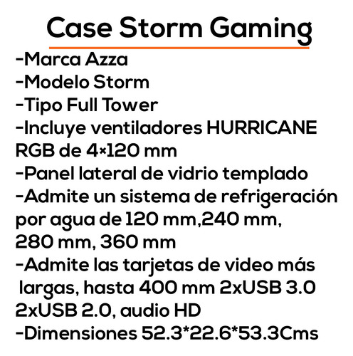 Case Azza Storm 6000b Gaming Usb Audio Hd Rgb 4xfan Bagc