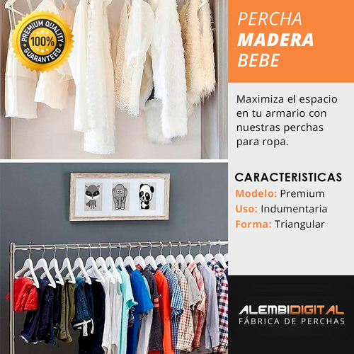 Imagen 7 de 10 de Perchas De Madera De Bebe Blancas X 10 Unidades