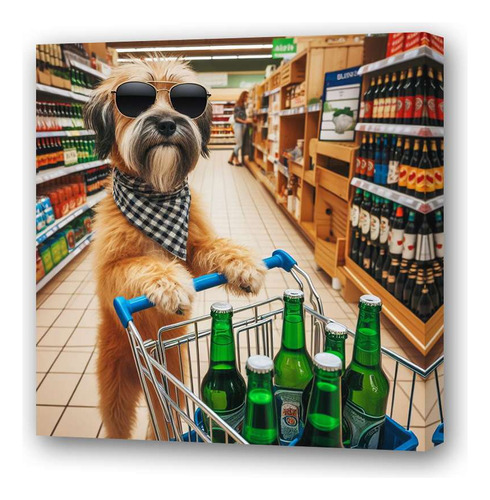 Cuadro 60x60cm Perro En Supermercado Comprando Cerveza M3