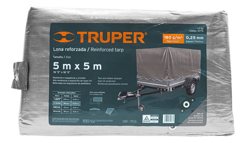 Lona Gris Reforzada 5 X 5 M Truper