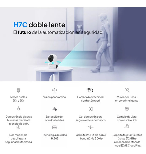 Camara Seguridad Wifi 4mp Ezviz H7c Audio Doble Lente 2k+