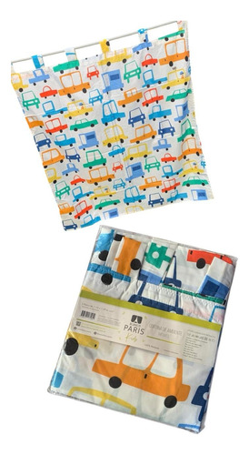 Cortinas De Ambiente Infantiles Blanco Paris Dos Paños Super Autitos Colores