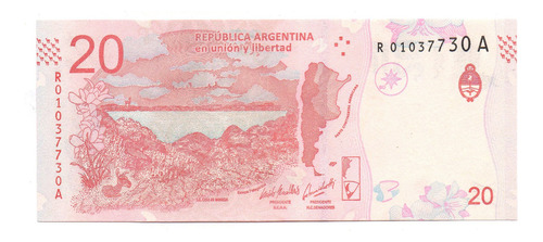 Argentina Billete $20 Guanaco Reposición R 01037730 A - Unc