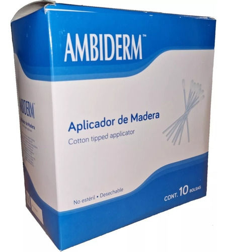 Aplicador De Madera Con Algodon Ambiderm 10 Bolsas